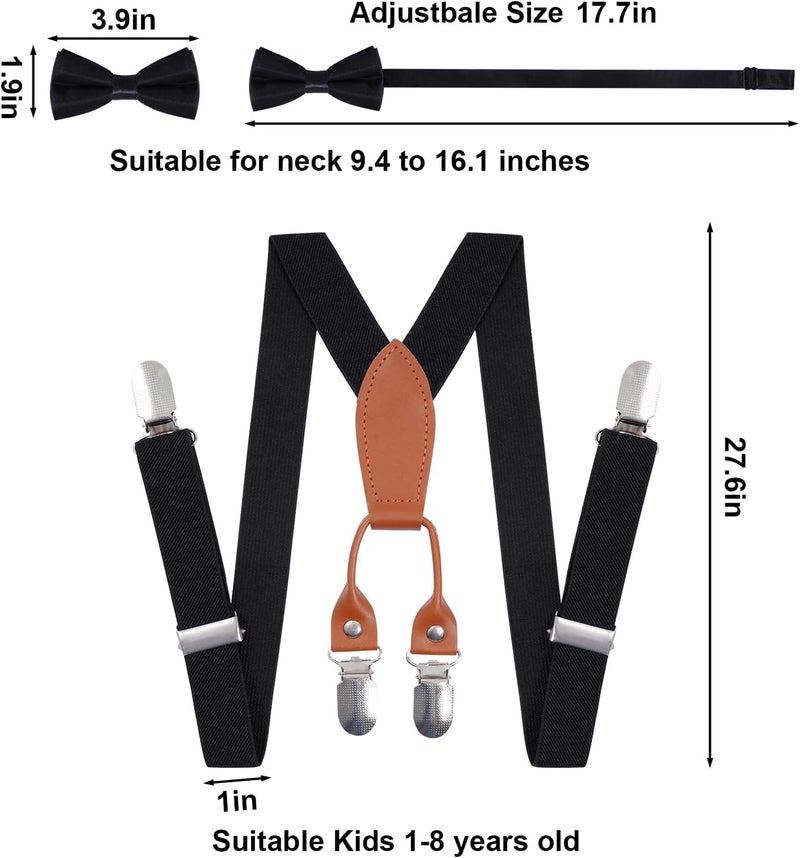 Topbuti Kids Boys Suspenders Bowtie Sets Adjustable Suspenders and Pre-tied Bow Tie with 4 Strong Metal Clips for Boys Girls - Image 2